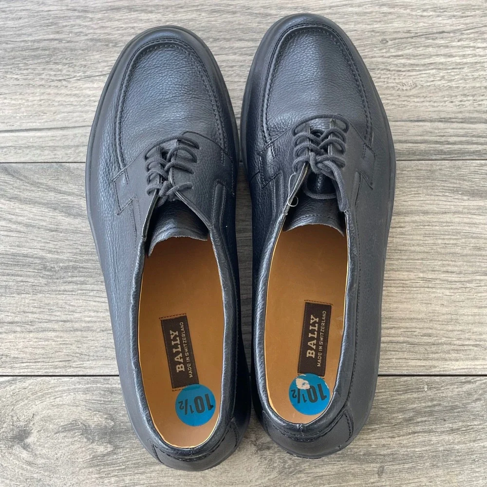Bally Saveto Mens 10.5 EEE Wide Black Pebbled Leather‎ Derby Sneakers Swiss Made